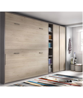 Dormitorio juvenil formado por litera abatible, armario y estantería Ref CAYH417