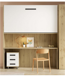 Dormitorio juvenil formado por cama abatible superior, escritorio zona inferior y armario