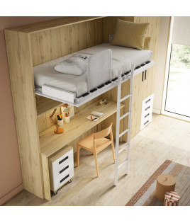 Dormitorio juvenil formado por cama abatible superior, escritorio zona inferior y armario