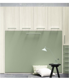 Dormitorio juvenil formado por cama abatible de matrimonio con armario superior y armario rincó