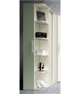 Dormitorio juvenil formado por cama abatible de matrimonio con armario superior y armario rincó