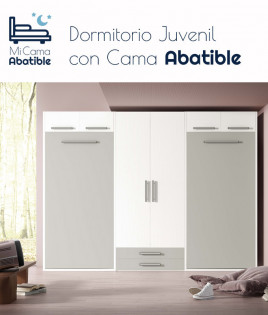 Dormitorio juvenil formado por 2 camas abatibles verticales con altillo y armario