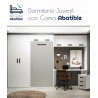 Dormitorio juvenil formado por cama abatible vertical con altillo, puente, armario y escritorio