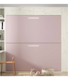 Dormitorio juvenil formado por litera abatible, armario, librería y escritorio