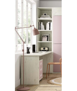 Dormitorio juvenil formado por litera abatible, armario, librería y escritorio