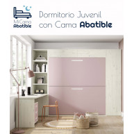 Dormitorio juvenil formado por litera abatible, armario, librería y escritorio