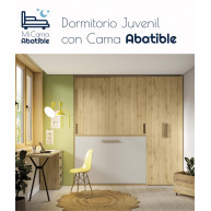 Dormitorio juvenil formado por cama abatible con armario superior, armario y escritorio