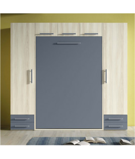 Dormitorio juvenil formado por cama abatible vertical matrimonial con altillo y armarios a los lados