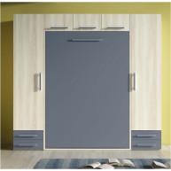 Dormitorio juvenil formado por cama abatible vertical matrimonial con altillo y armarios a los lados