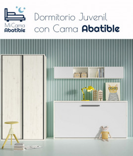 Dormitorio juvenil formado por cama abatible y armario puertas correderas