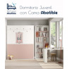Dormitorio juvenil formado por litera abatible con altillo, estantería y escritorio