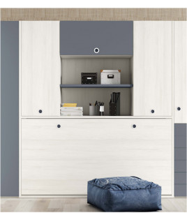 Dormitorio juvenil formado por cama abatible con armario superior y armario rincón