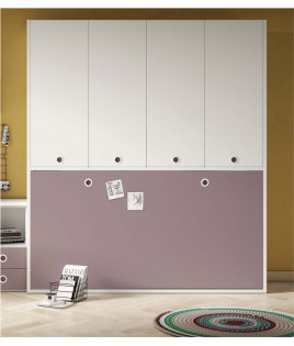 Dormitorio juvenil formado por cama abatible con armario superior y escritorio