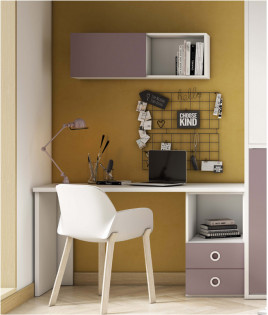 Dormitorio juvenil formado por cama abatible con armario superior y escritorio