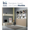 Dormitorio juvenil formado por cama abatible con estantería superior y módulos de salón
