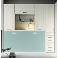 Dormitorio juvenil formado por cama abatible con armario superior y armario rincón