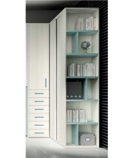 Dormitorio juvenil formado por cama abatible con armario superior y armario rincón