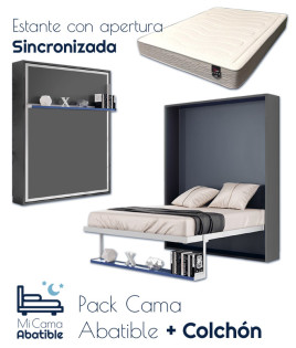 Pack Cama Abatible Vertical con estante sincronizado y colchón