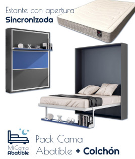 Pack Cama Abatible Vertical con estante sincronizado y colchón