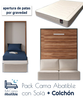 Pack Cama Abatible Vertical con Sofá y Colchón Viscoelastico