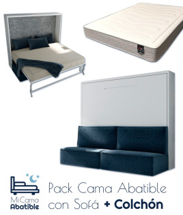 Pack Cama Abatible Horizontal con Sofá y Colchón