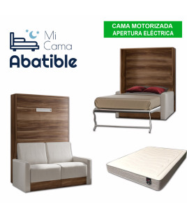 Pack Cama Abatible Vertical con Sofá, Apertura Eléctrica y Colchón Viscoelástico