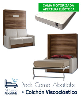 Pack Cama Abatible Vertical con Sofá, Apertura Eléctrica y Colchón Viscoelástico