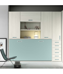 Cama Abatible en medidas individuales y matrimoniales con armario superior 