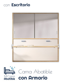 Cama Abatible Horizontal con escritorio y armario de puertas correderas