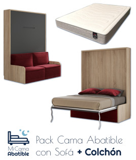 Pack Cama Abatible Vertical con Sofá y Colchón