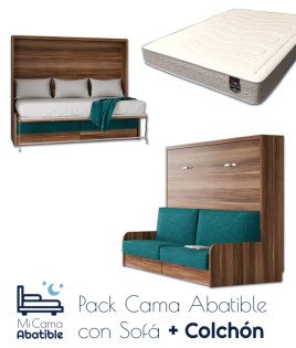 Pack Cama Abatible Horizontal con Sofá y Colchón