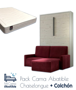 Pack Cama Abatible Vertical con Sofá Chaiselongue y Colchón