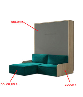 Cama Abatible Vertical brazo de madera con Sofá Chaiselongue