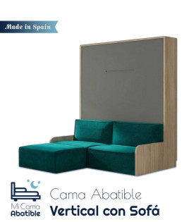 Cama Abatible Vertical brazo de madera con Sofá Chaiselongue