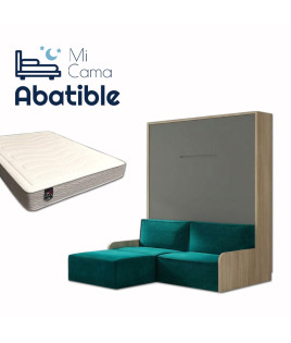 Pack Cama Abatible Vertical con Sofá Chaiselongue y Colchón