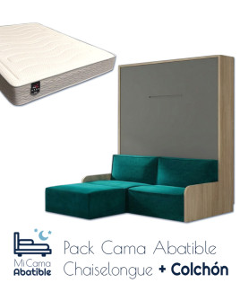 Pack Cama Abatible Vertical con Sofá Chaiselongue y Colchón