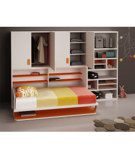 Cama abatible matrimonial e individual con escritorio y armario