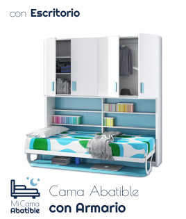 Cama abatible matrimonial e individual con escritorio y armario