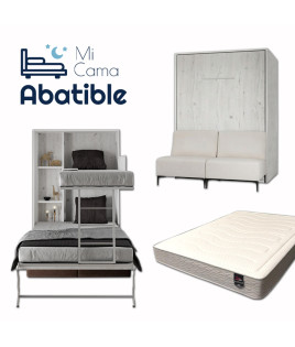 Pack Litera Abatible Vertical Matrimonial con Sofá y Colchones