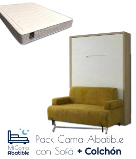 Pack Cama Abatible Vertical con Sofá y Colchón
