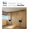 Dormitorio juvenil con cama abatible matrimonial con altillo y armarios a los lados