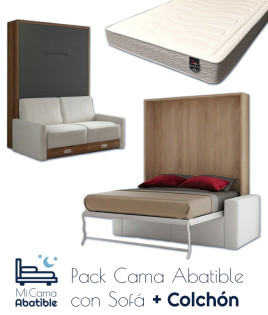Pack Cama Abatible Vertical con Sofá y Colchón