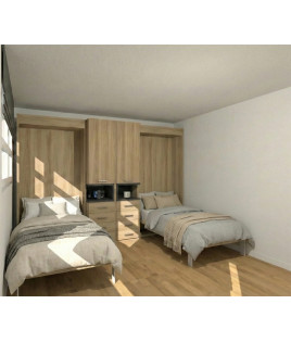 Dormitorio juvenil formado por camas abatibles de 90 y armarios con hueco central