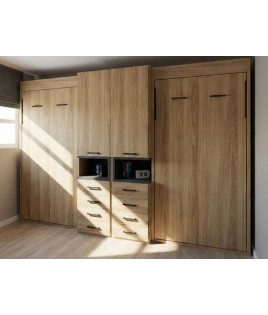 Dormitorio juvenil formado por camas abatibles de 90 y armarios con hueco central