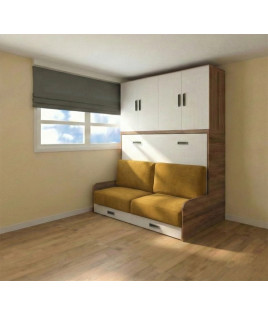 Cama Abatible Horizontal con Sofá y Armario