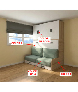 Cama Abatible Horizontal con Sofá y Armario