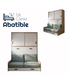 Cama Abatible Horizontal con Sofá y Armario de puertas correderas
