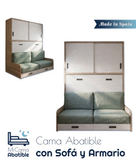 Cama Abatible Horizontal con Sofá y Armario de puertas correderas