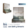 Cama Abatible Horizontal con Sofá y Armario de puertas correderas